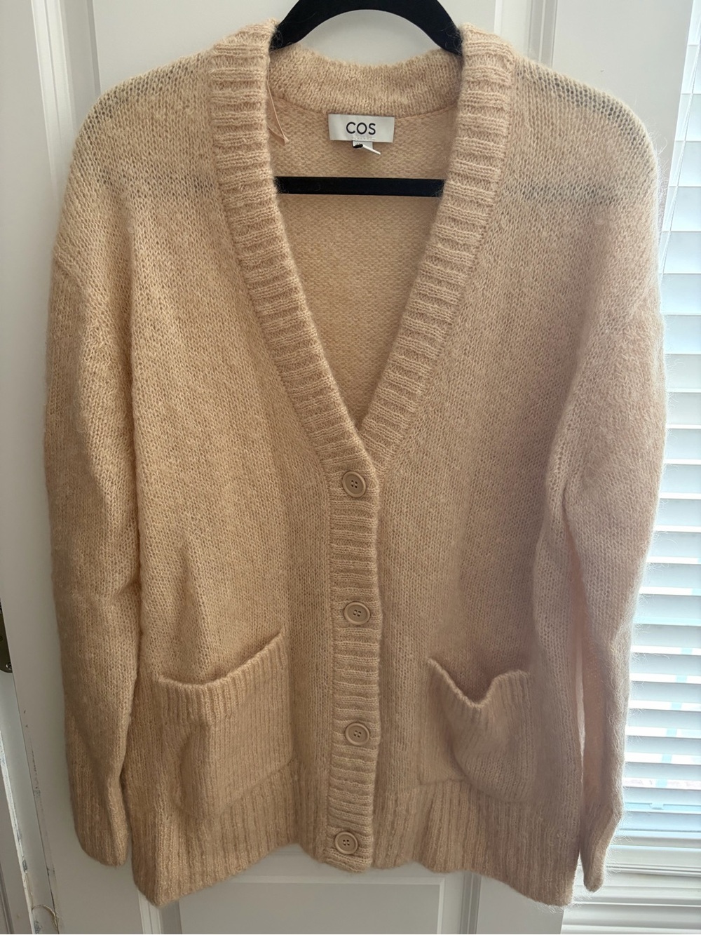 COS Cream V-Neck Button Front Cardigan